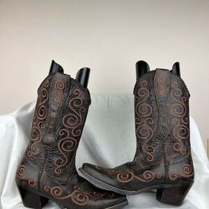 Ariat Shelleen Boots Brown Leather Embroidered Cowboy Western Size 10 B NEW